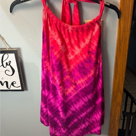 Aqua Green Women's UPF 50 High Neck Angled Tankini Top NWT Size Small Pink - Picture 5 of 7